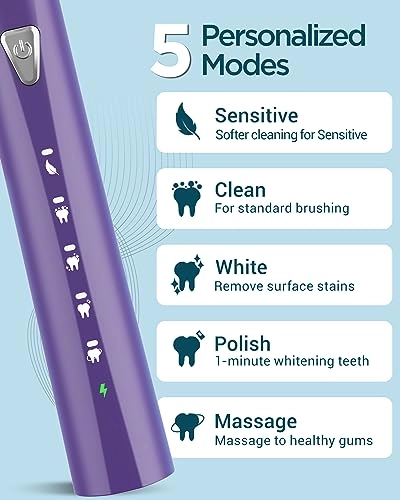 Electric Toothbrush - 8 Brush Heads 5 Modes 2 Minute Timer