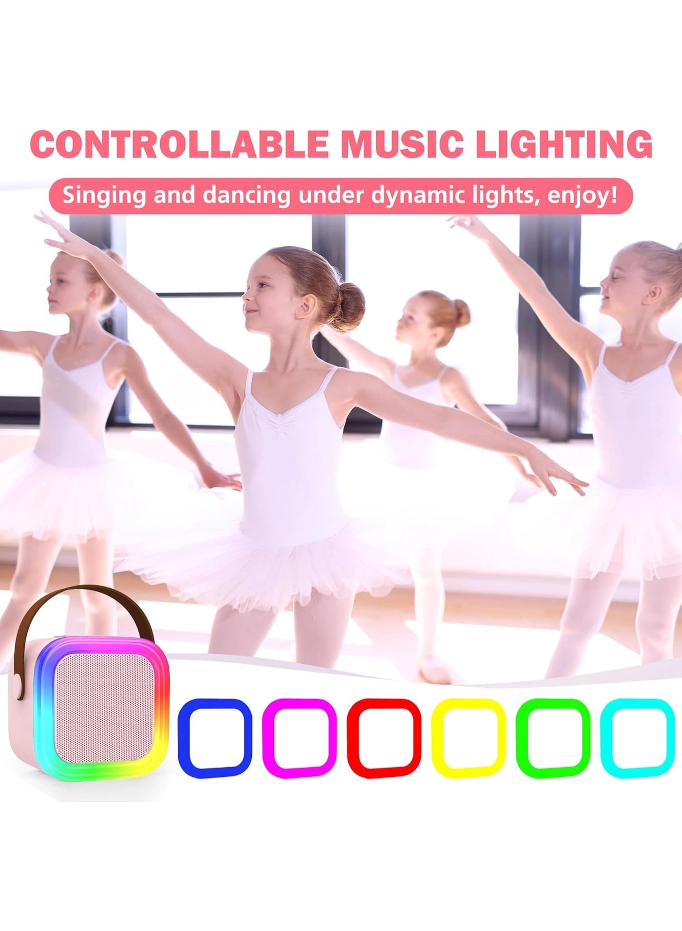 Mini Bluetooth Karaoke Machine - Wireless Microphone LED Lights