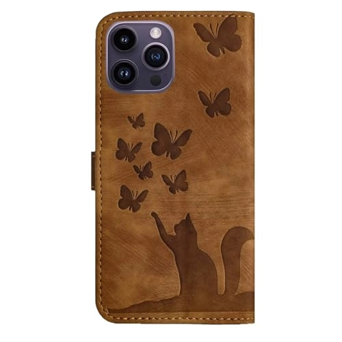 Cute Cat Case Wallet Embossed Flip Cover for iPhone 16 Pro Max