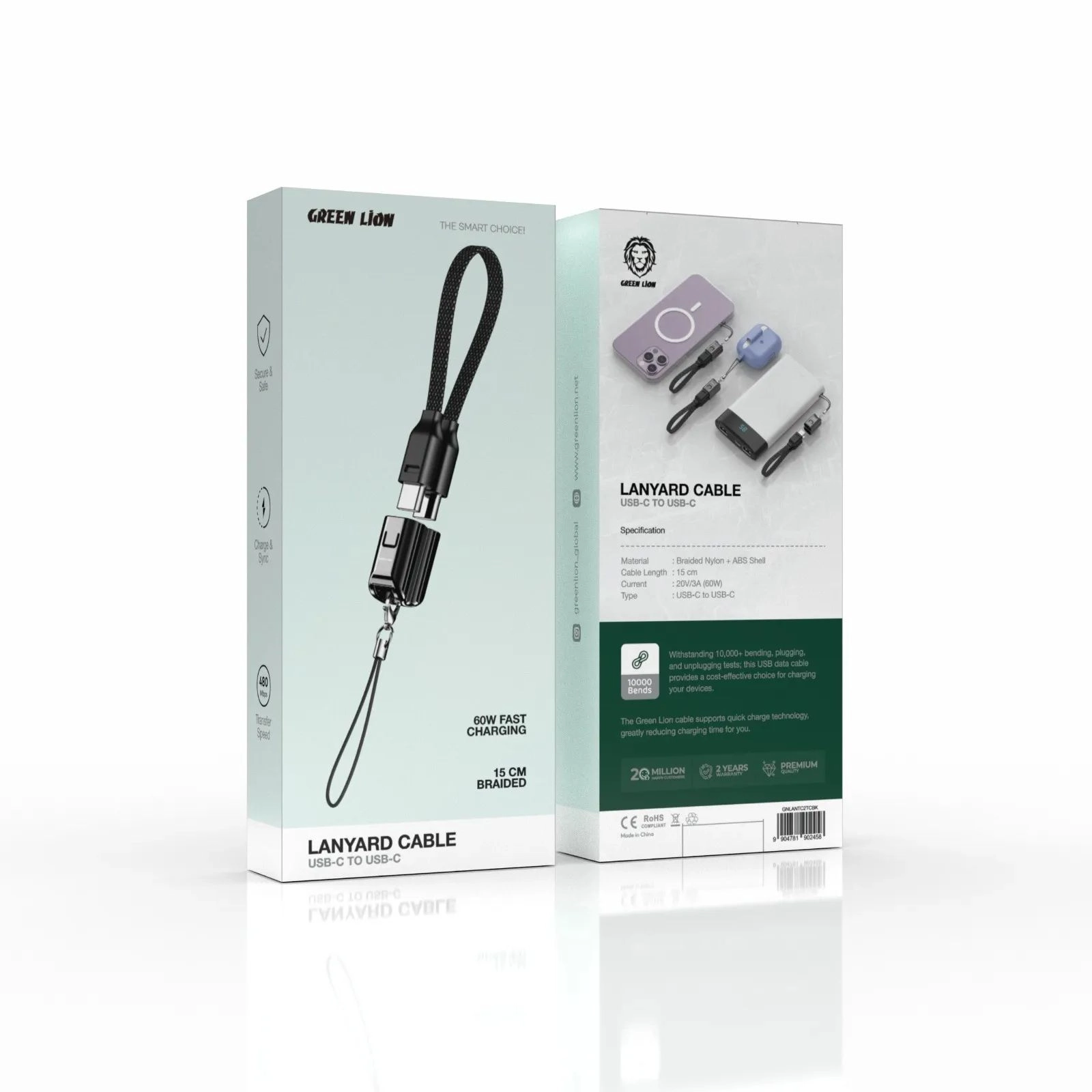 Lanyard Cable 60W USB-C to USB-C 0.2m Braided