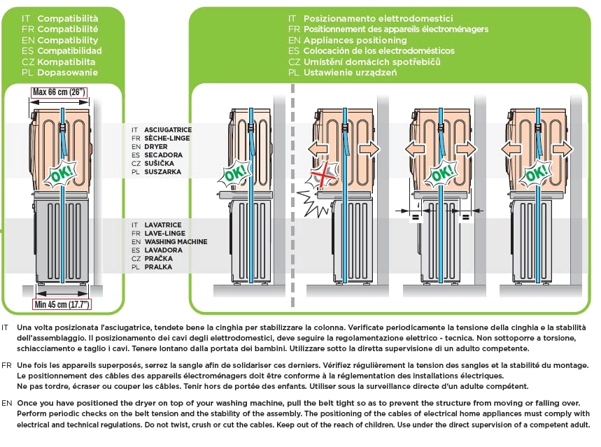 Base Tower Evo L60 - Compatible with all front-loading washer-dryers (minimum deep 45cm and maximum height 60 cm) and with all front-loading tumble dryers even if they are more than 60 cm deep