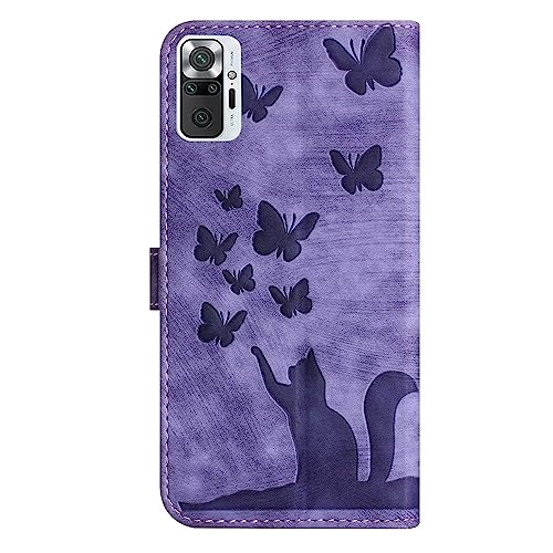 Cute Cat Case Wallet Embossed Flip Cover - PU Leather TPU for Xiaomi Redmi Note 10 Pro
