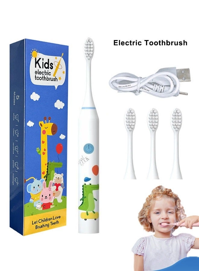 Kids Sonic Electric Toothbrush - USB-C Rechargeable 30s Reminder 4 Brush Heads