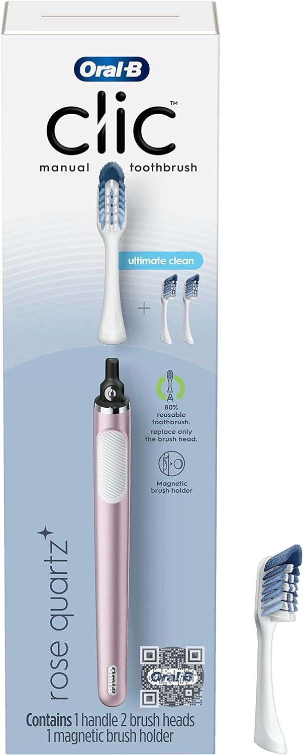Clic - Soft Rose + Replacement Brush Head - 2 + Magnetic Toothbrush Holder