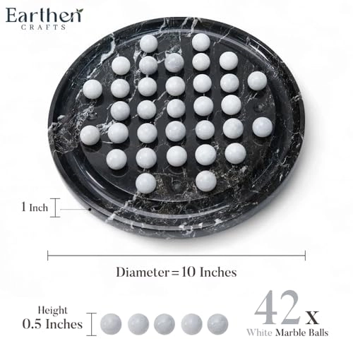 Marble Solitaire Board Game - 10" Black-white 42 White Marble Balls