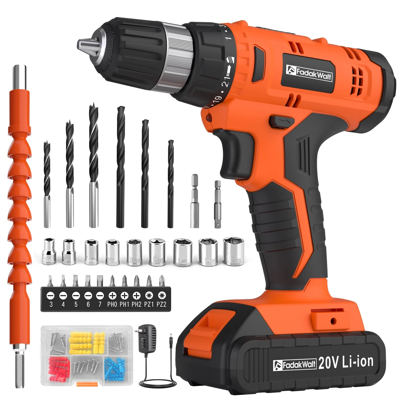 FADAKWALT Cordless Drill Set - 2 Amp Hours 20 Volts