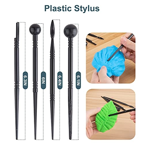 Clay Tools Kit - metal head wooden handle and plastic 25 Pcs