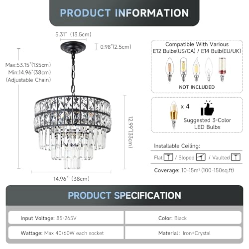 Crystal Chandelier - 38cm to 135cm