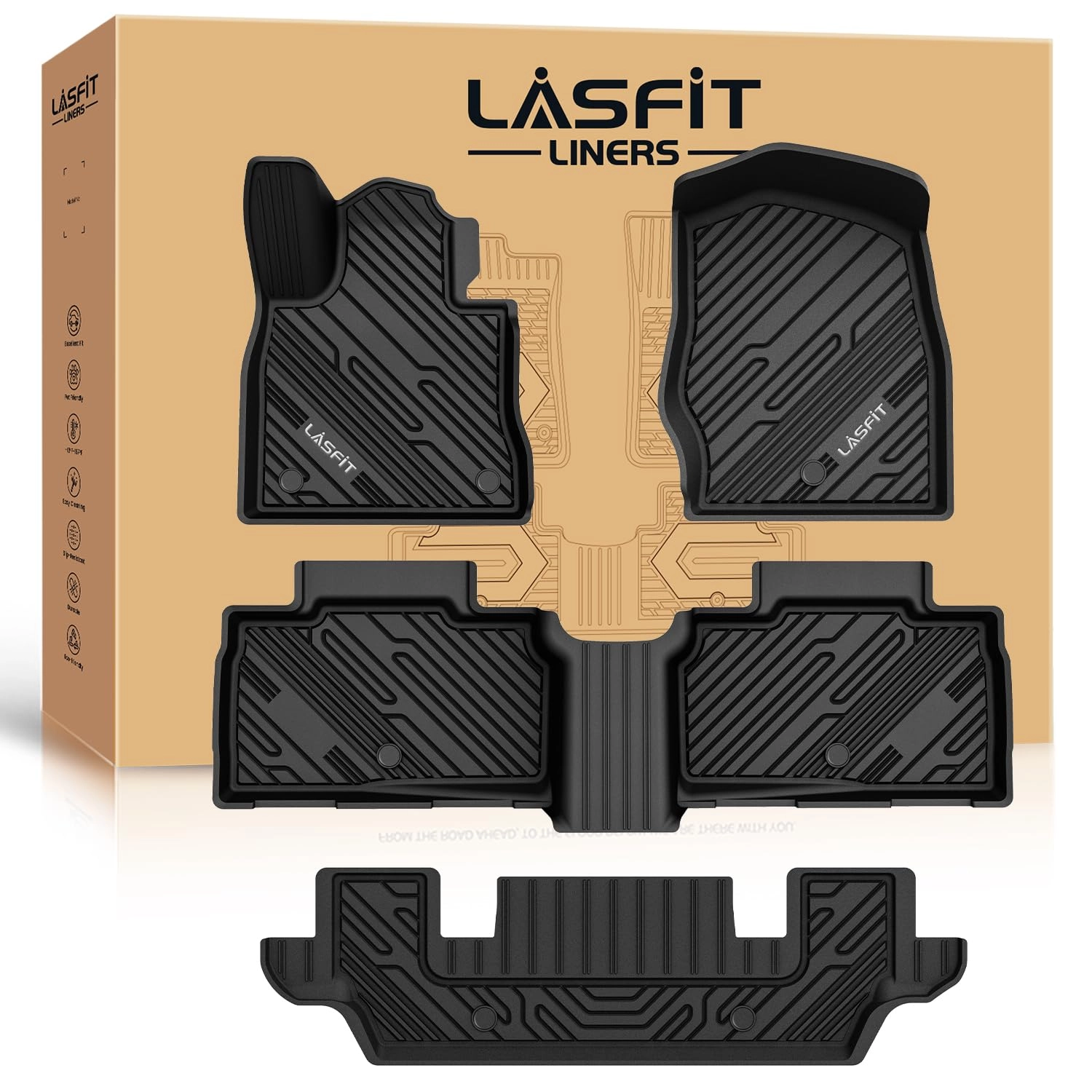LASFIT Floor Mats & Cargo with Backrest Mat - Ford Explorer 2020-2021 6 Passenger
