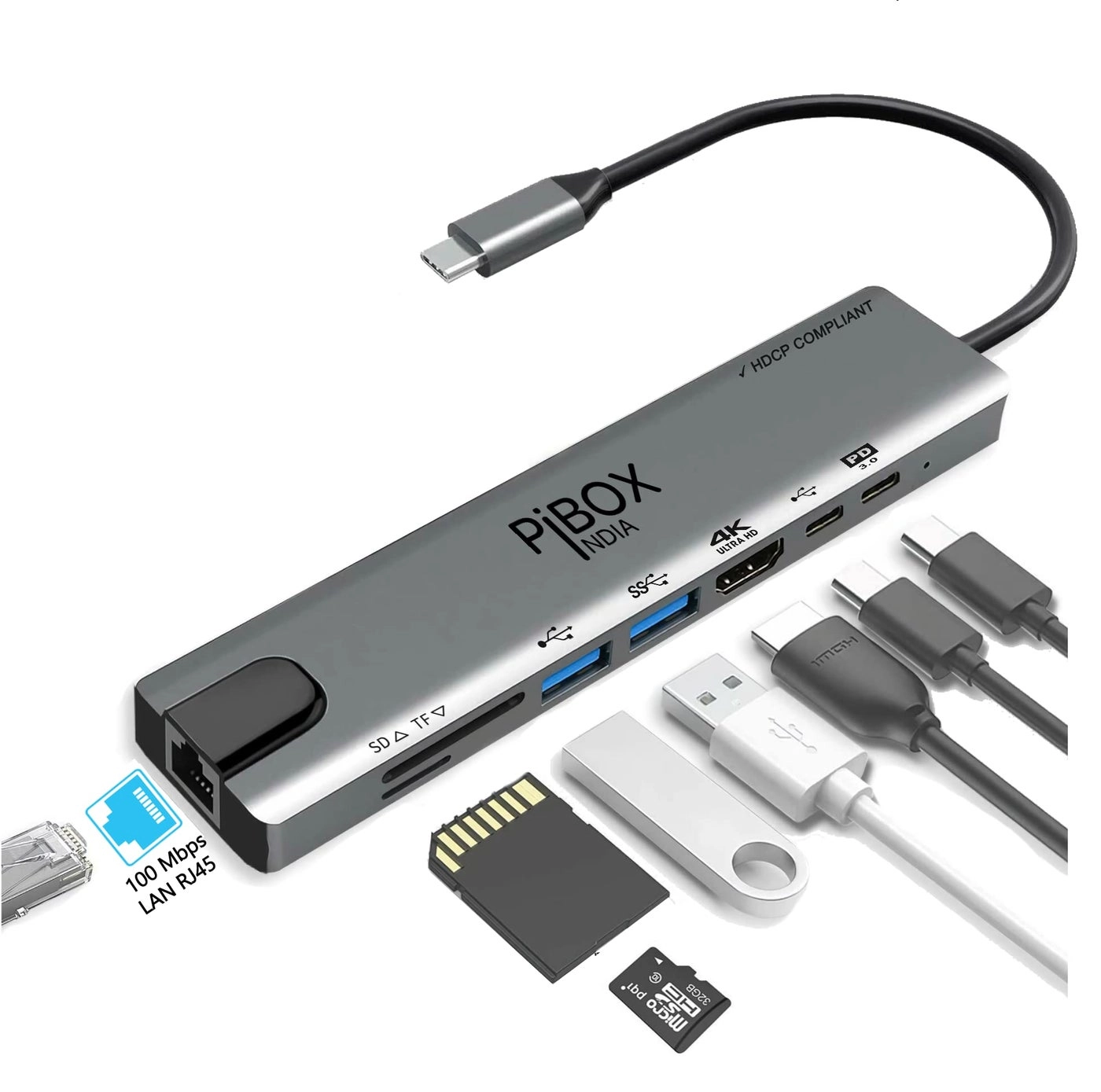pibox India USB C Hub Dock - Mac/Pc
