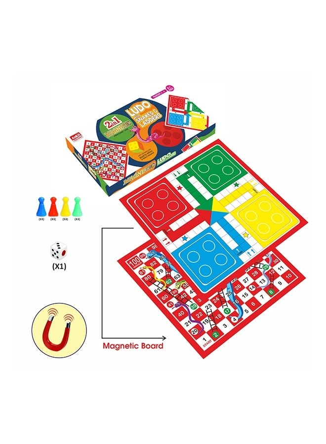 2in1 Magnetic Ludo & Snakes and Ladders - 15" Multicolour