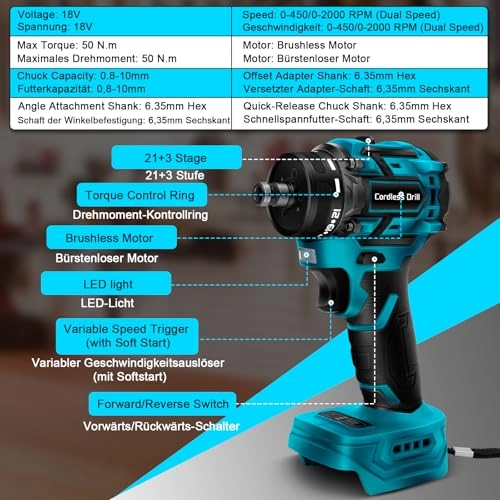 GTA261MK - Cordless Drill 4 Interchangeable Chucks