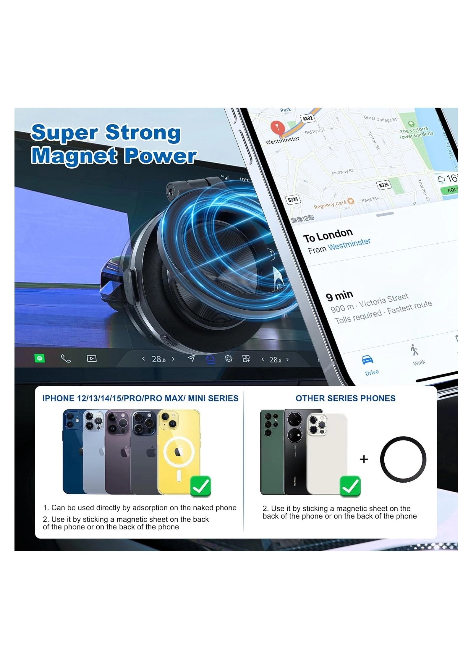 Adjustable Electric Vacuum Magnetic Suction Cup Phone Mount