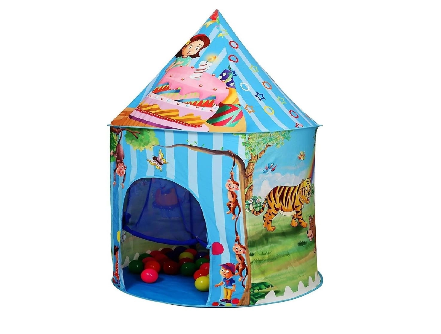 Jungle Theme Play Tent - 140cm x 135cm x 70cm Blue with Jungle Theme