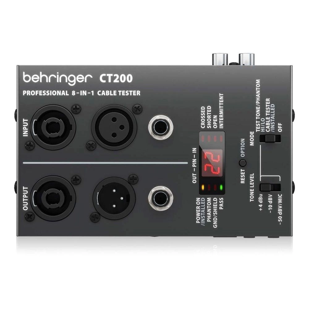 Behringer CT200 - XLR Speakon TRS RCA RJ45 MIDI USB cable and installed cable test test tone mode