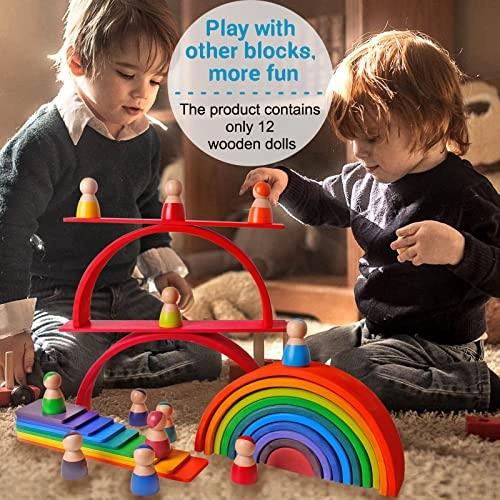 Rainbow Wood Peg Dolls - 3 years and up 12 pieces