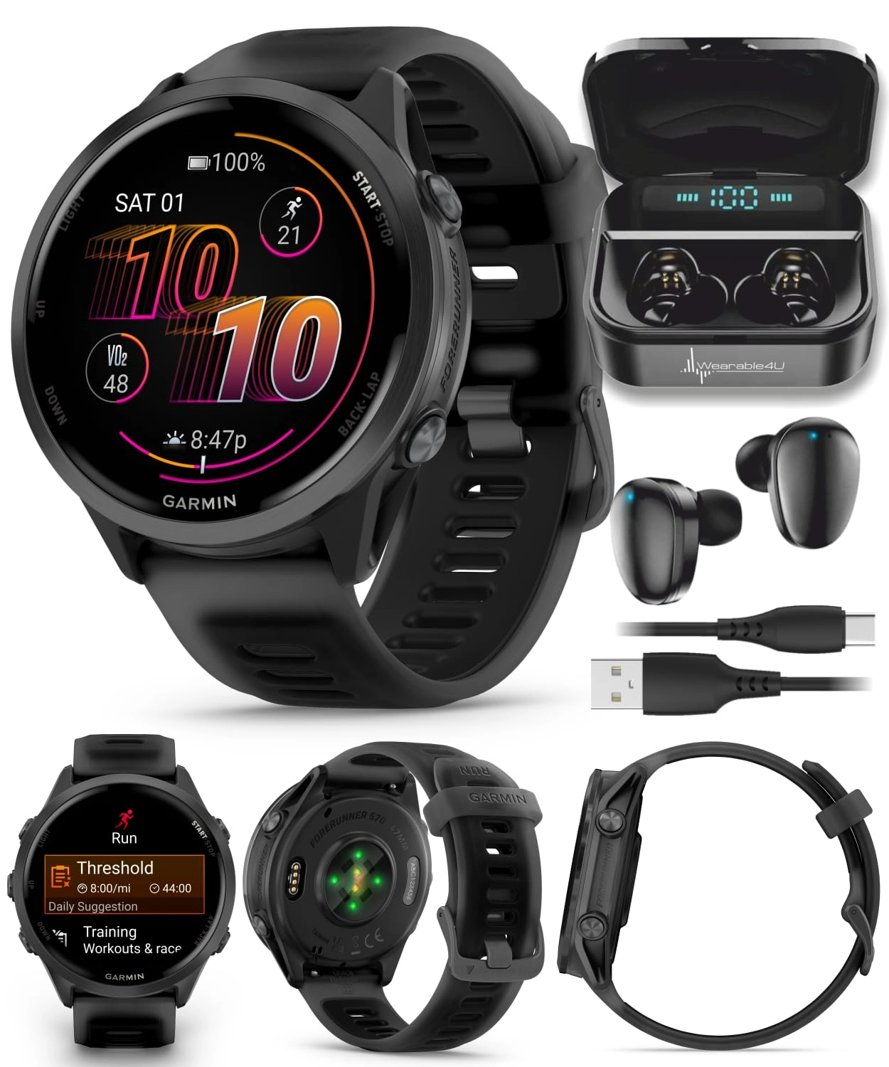 Wearable4U Forerunner 570 47mm aluminum GPS + BLK EarBuds