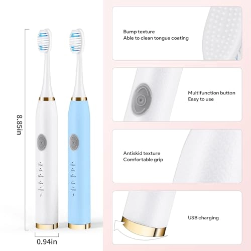 Sonic Electric Toothbrush - 42,000 VPM 2 Minute Timer 5 Modes Pack