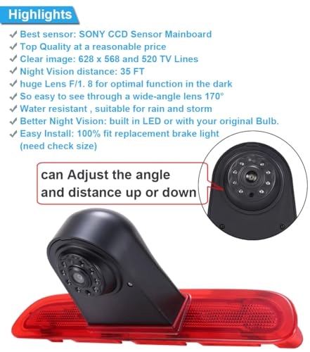 Brake Light Camera - Night vision 628 x 586 pixels + TFT LCD monitor - 7 Inches