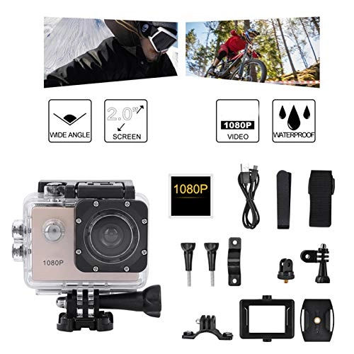 Action Camera Mini DV Sports Camera Waterproof Outdoor 30M Underwater Camera Cycling Sports DV Action Camera Camcorder For Outdoor Hiking Swimming Skiing(Gold)