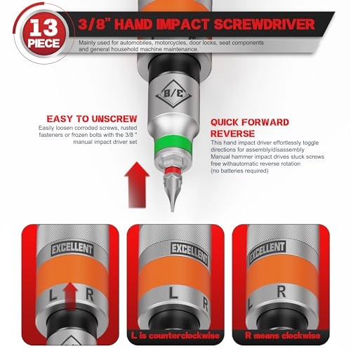 Impact Driver Slotted and Phillips Screwdriver Set 3/8" Drive (13 Pcs)