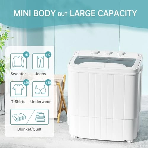 INTERGREAT - Portable Washing Machine with Longer Hose, Double Tub Washing Machine, Mini Compact Machine with Drain Pump, 16lbs Portable Washing Machine for Dorms, Apartments, Gray