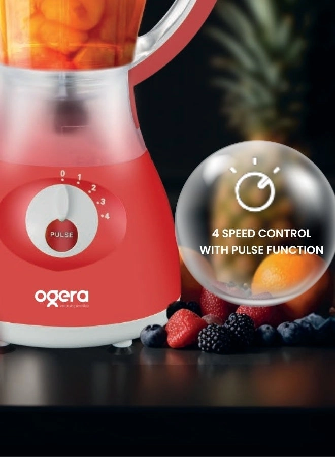 2-in-1 Electric Blender - 4 Speed Control with Pulse Function Grinder Jar Included