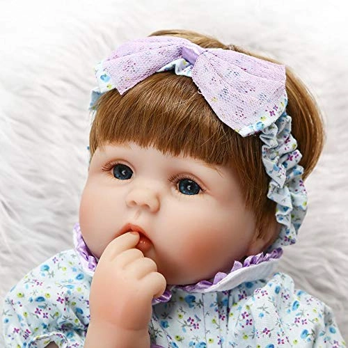 Reborn Baby Doll - 17" Silicone Vinyl Limbs and Head Girl Purple Dress Ages 3+