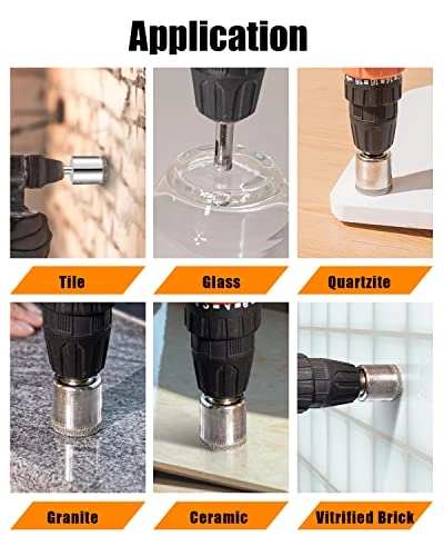 Diamond Drill Bits Set - 1/4"" 5/16"" 3/8"" 1/2"" 9/16"" 5/8"" 11/16"" 4/5"" 7/8"" 1-1/5"" Glass Porcelain Ceramic Marble Granite Stone Bottles