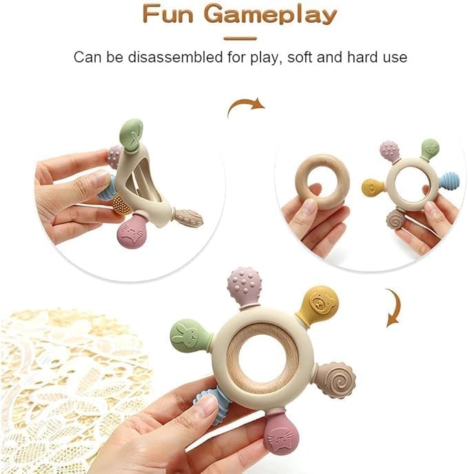 2 in 1 Teether - Beech Wood, Silicone