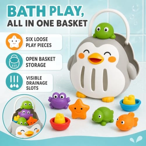 Baby Bath Basket - 8-piece Penguin