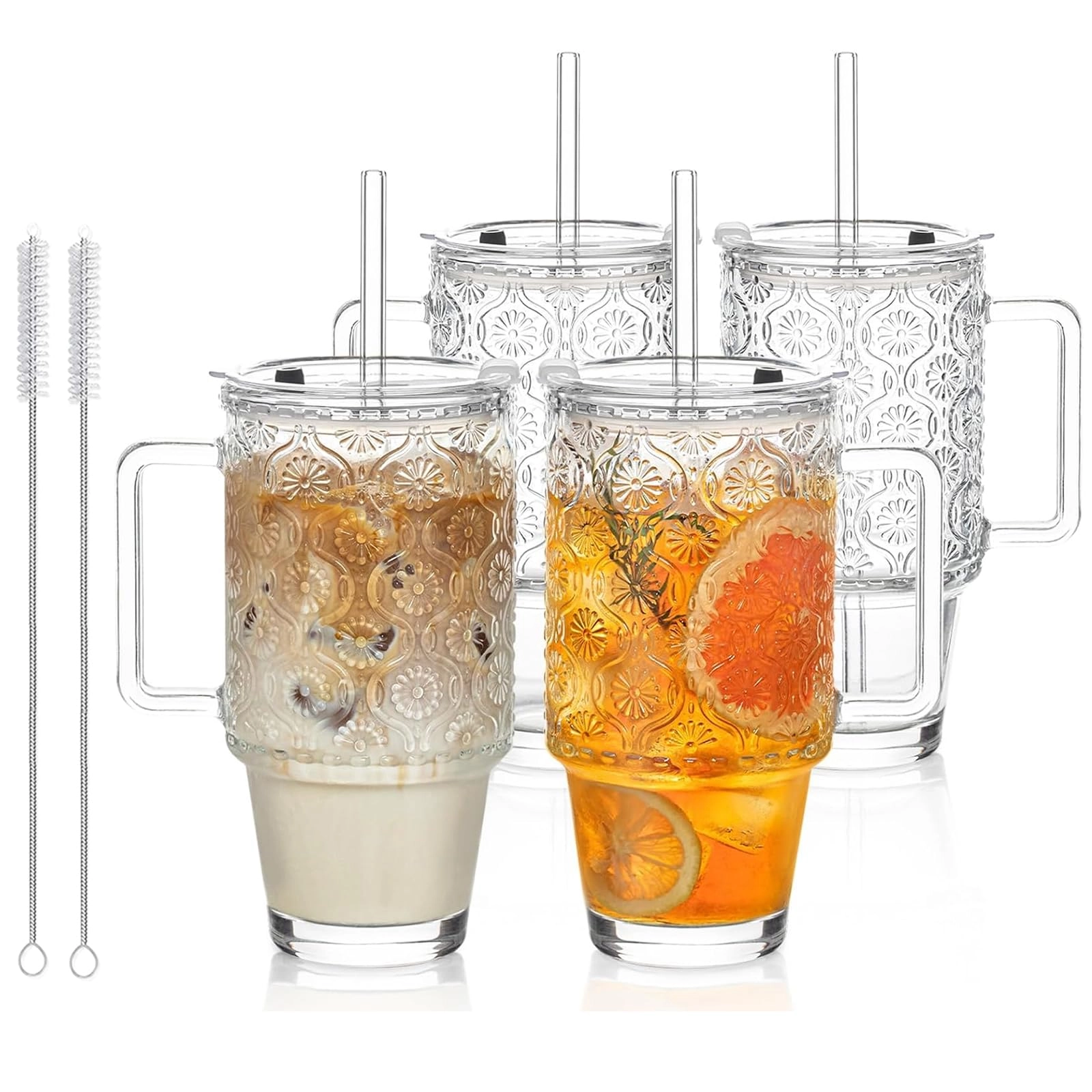 kemorela Begonia Floral Glass Tumbler - 4 pcs