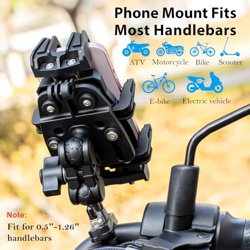 Motorcycle Phone Mount - Vibration Dampener Adjustable Handlebar Fit 5.4''-7.2'' Smartphone