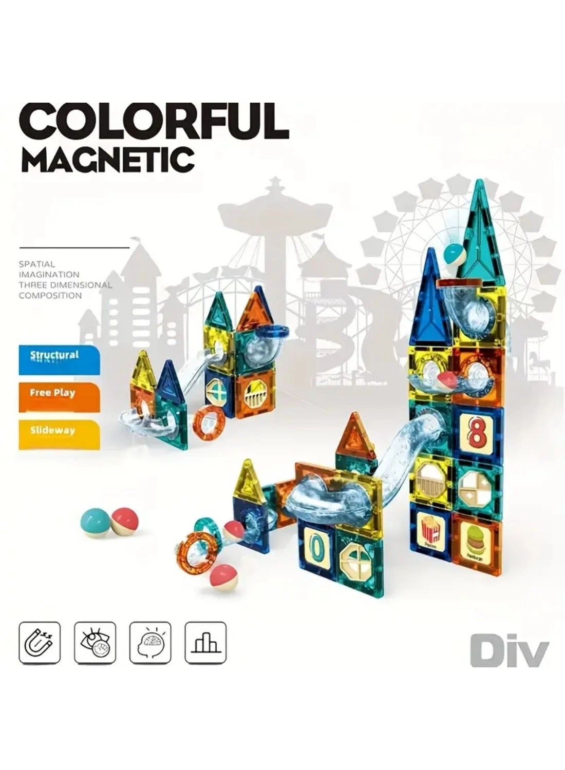 Magnetic Tiles Ball Track Set - 97+ pcs