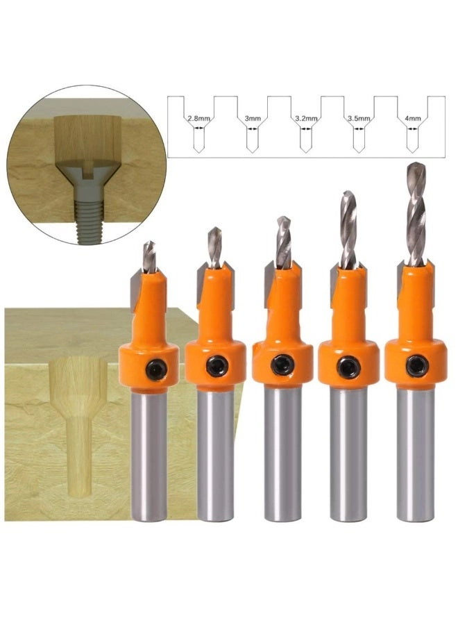 HSS Countersink Drill Bit Set - 5 Pcs 2.8mm 3mm 3.2mm 3.5mm 4mm