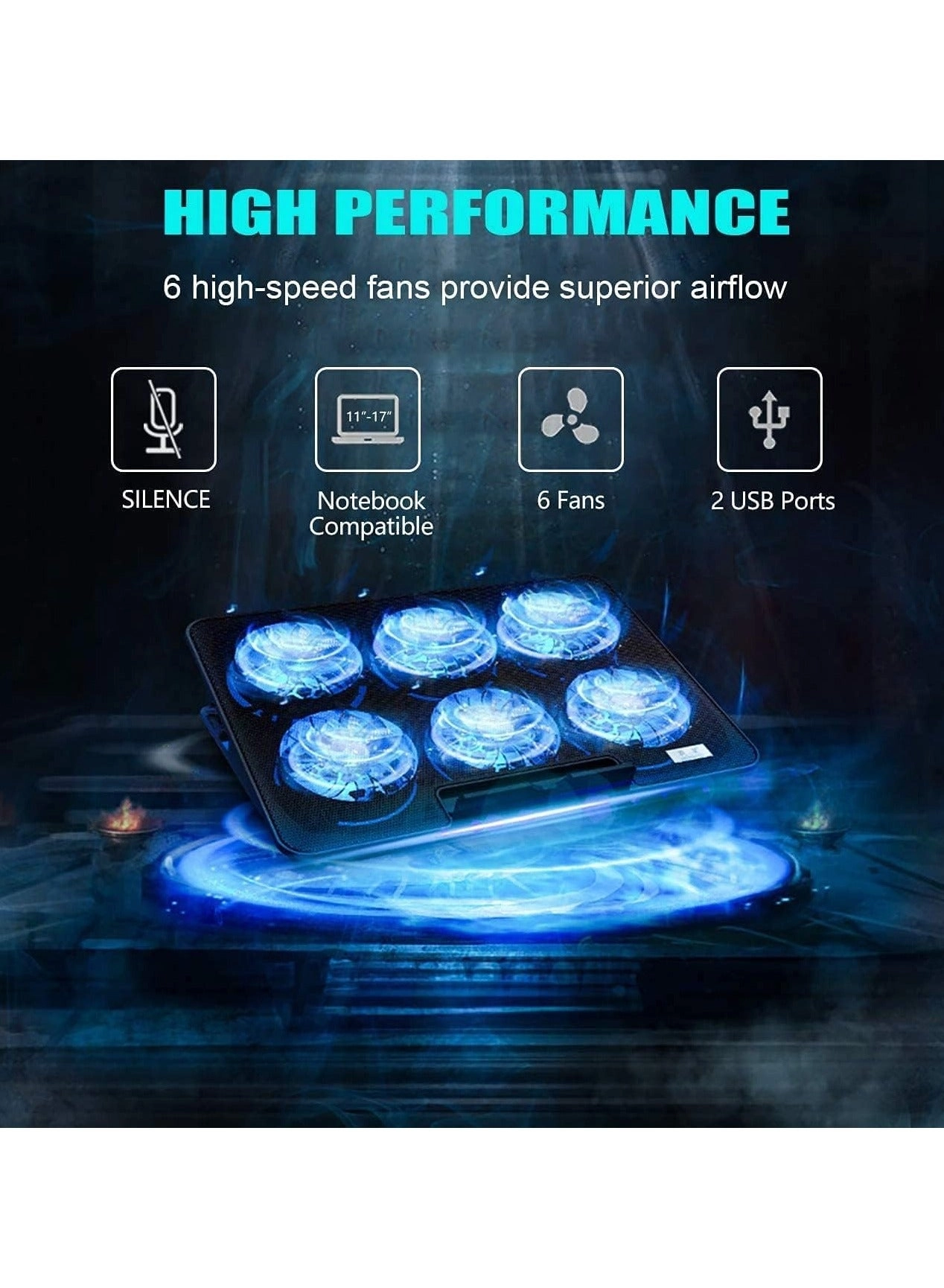 Laptop Cooling Pad - 6 fans 12-17 Inch