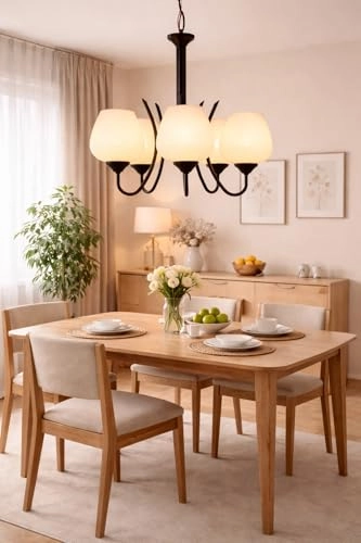 711 SIX LIGHT CHANDELIER - Black and Frosted Metal Glass