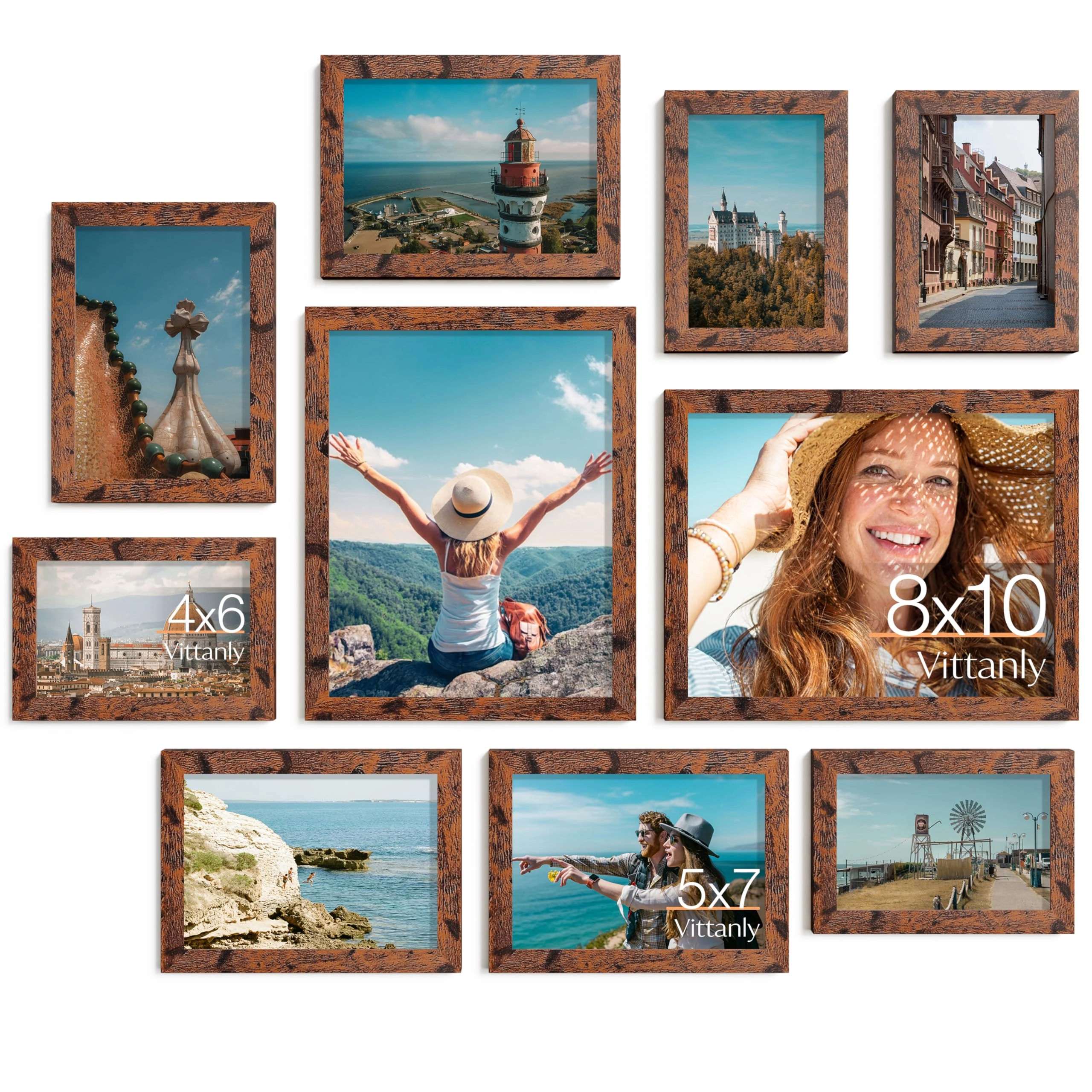 Picture Frames Set - 10 Pack Rustic Grey