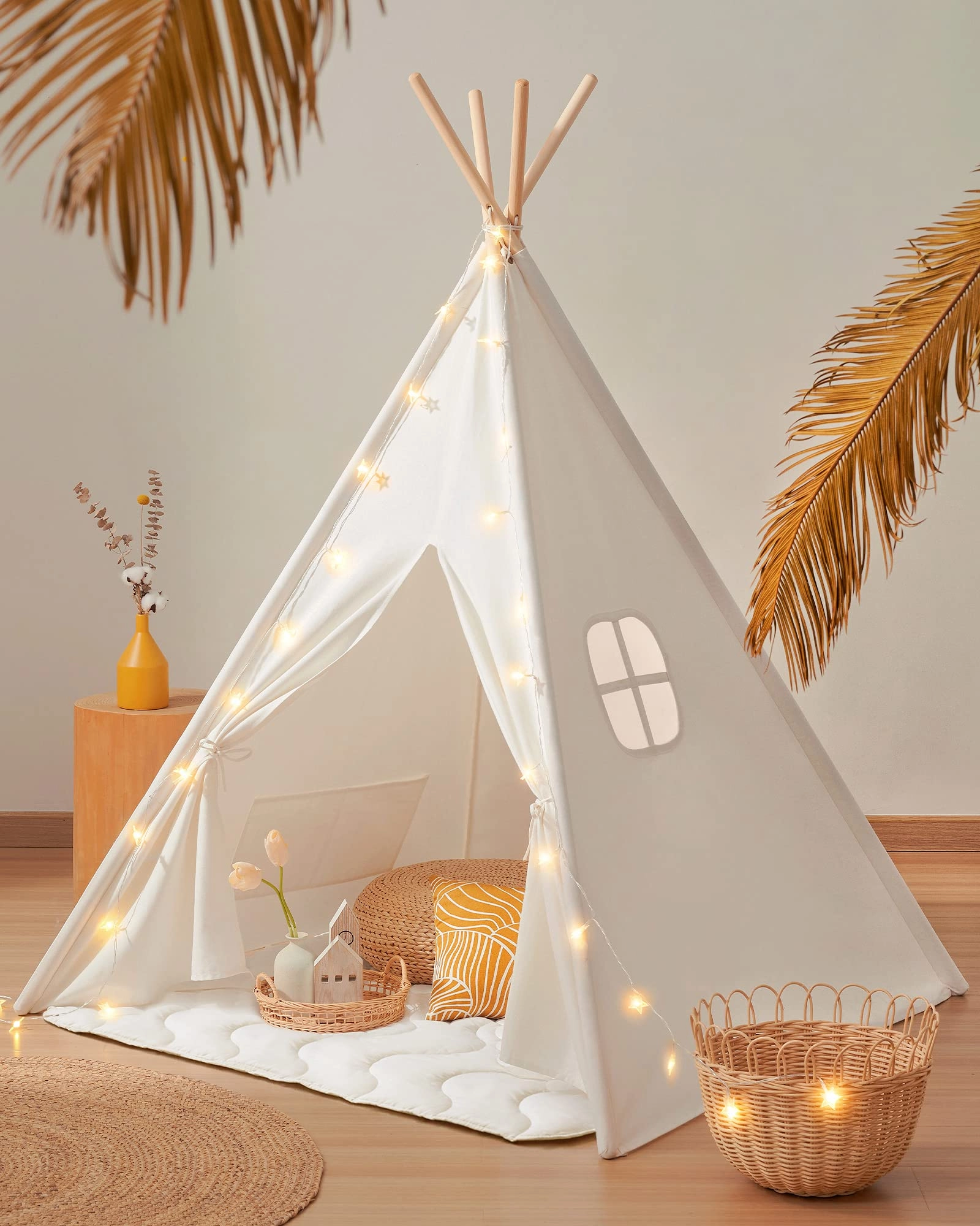 Tiny Land Teepee Tent - 48 inches (W) x 48 inches (L) x 66 inches (H) Raw White Canvas