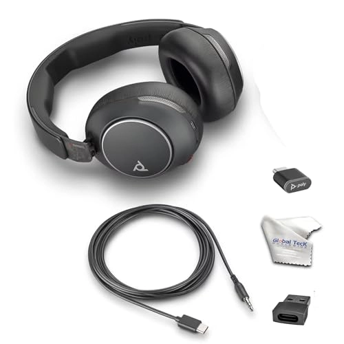 Voyager Surround 80 UC Wireless Headset + BT700 + USB C to USB A Adapter + USB C to 3.5 mm Audio Cable + Microfiber Cloth