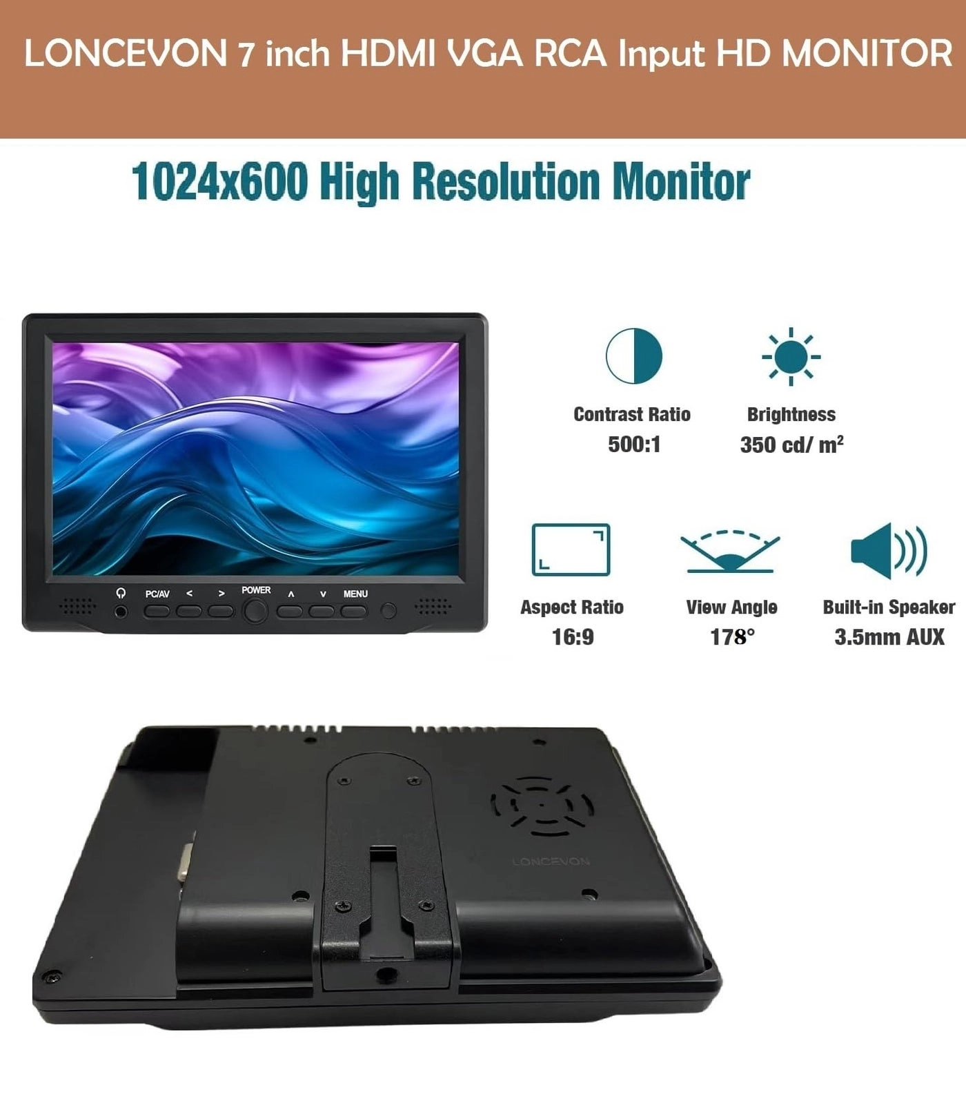 HDMI VGA AV RCA Monitor - 1080P 7 inch