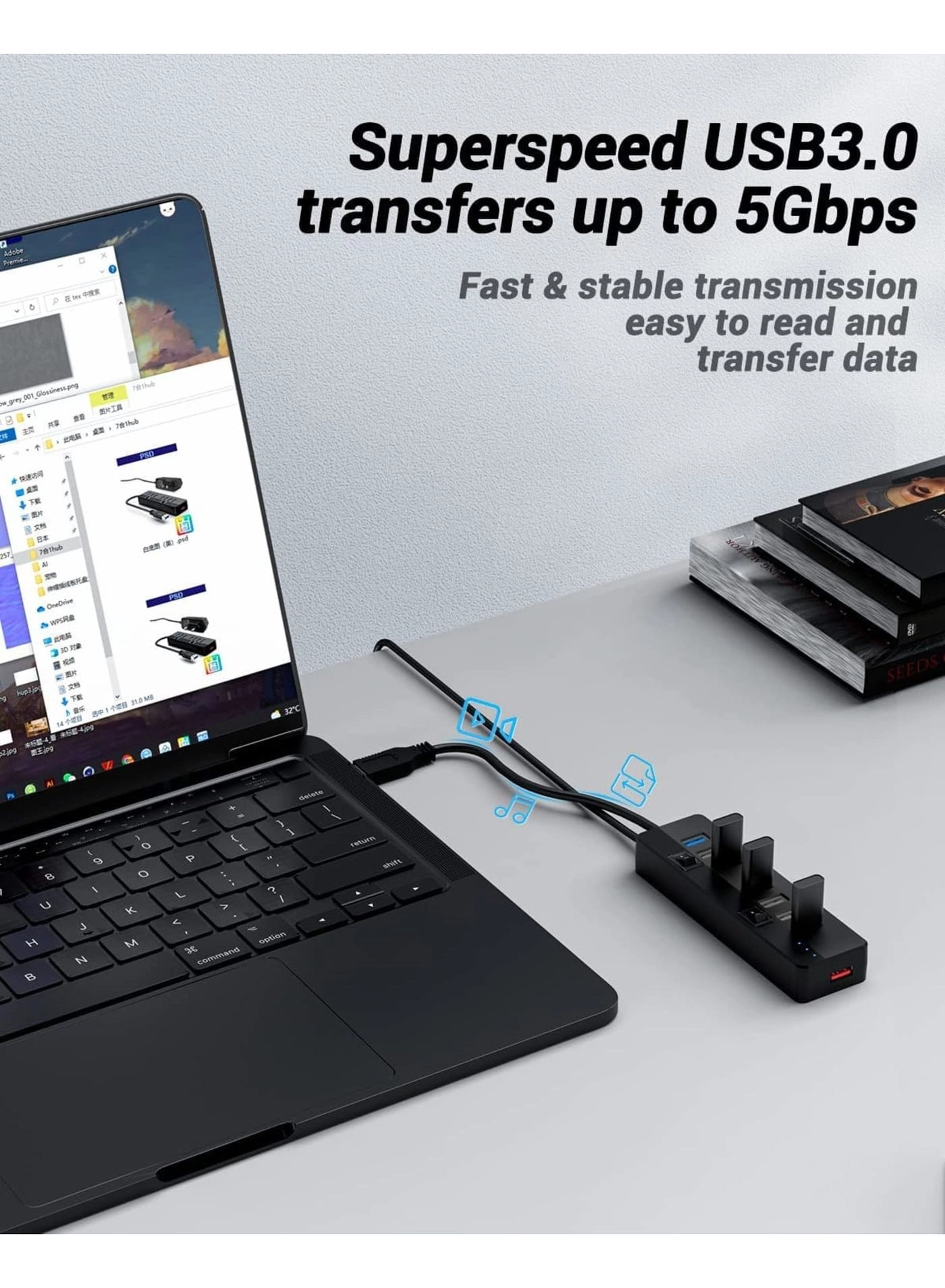 USB 3.0 Hub - 10W Power Adapter 1 Port USB 3.0 6 Port USB 2.0