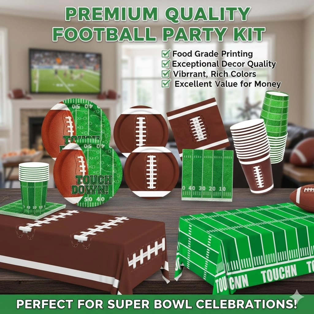 Football Party Supplies Kit - Serve 24 Birthday