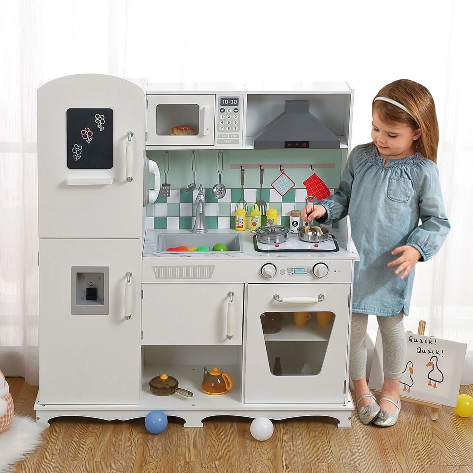 Kids Wooden Kitchen Playset - Oven Sink Microwave Storage Cabinets (GB-2020382)