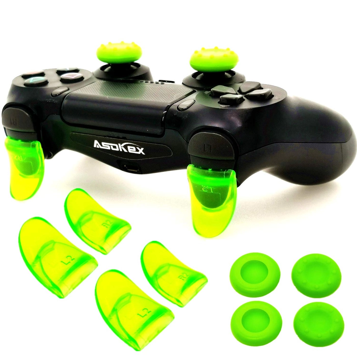 L2 R2 Ps4 Trigger Extenders - 2 Pairs 4pcs Joystick Cap Green