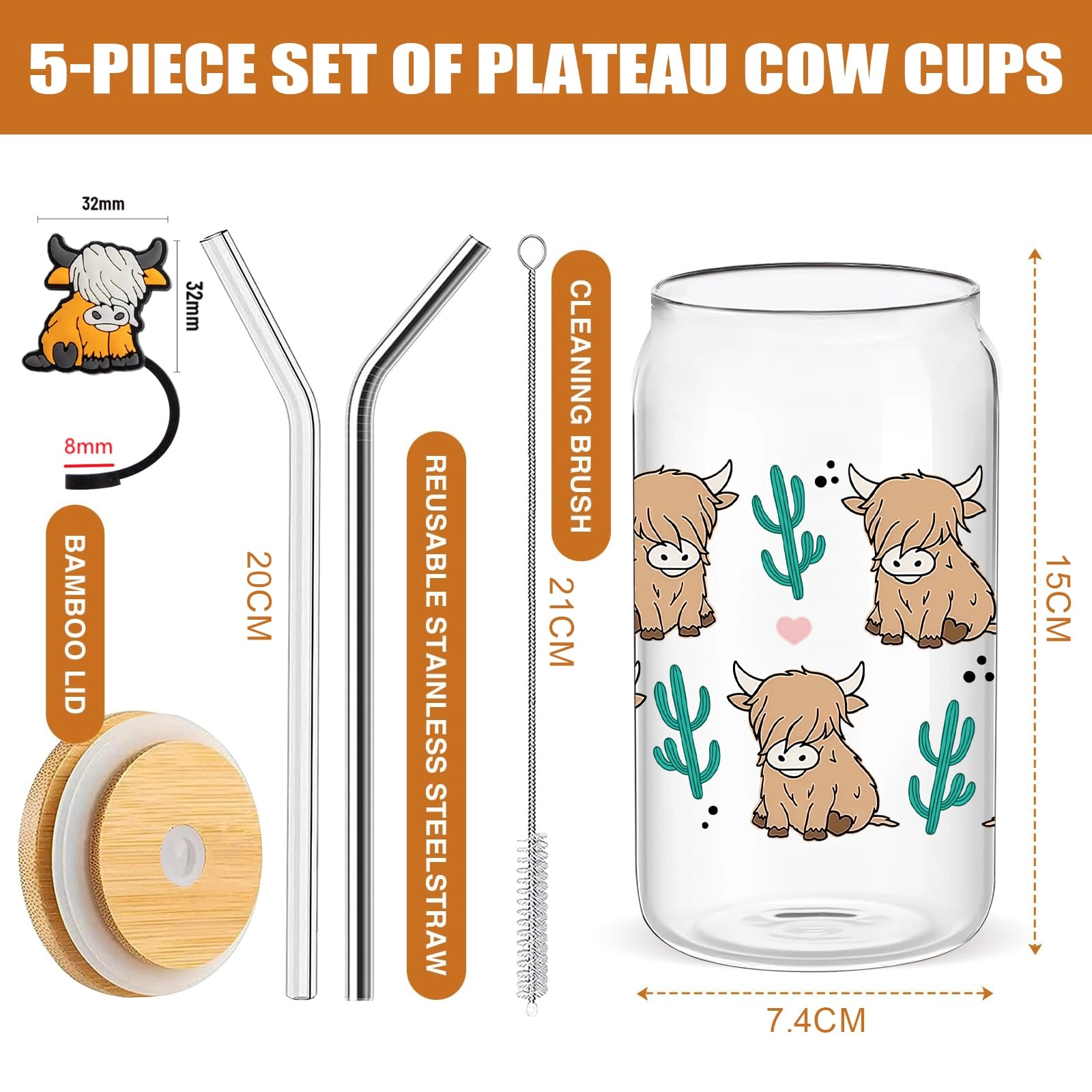 Highland Cow Glass Tumbler - 1 pcs Gift