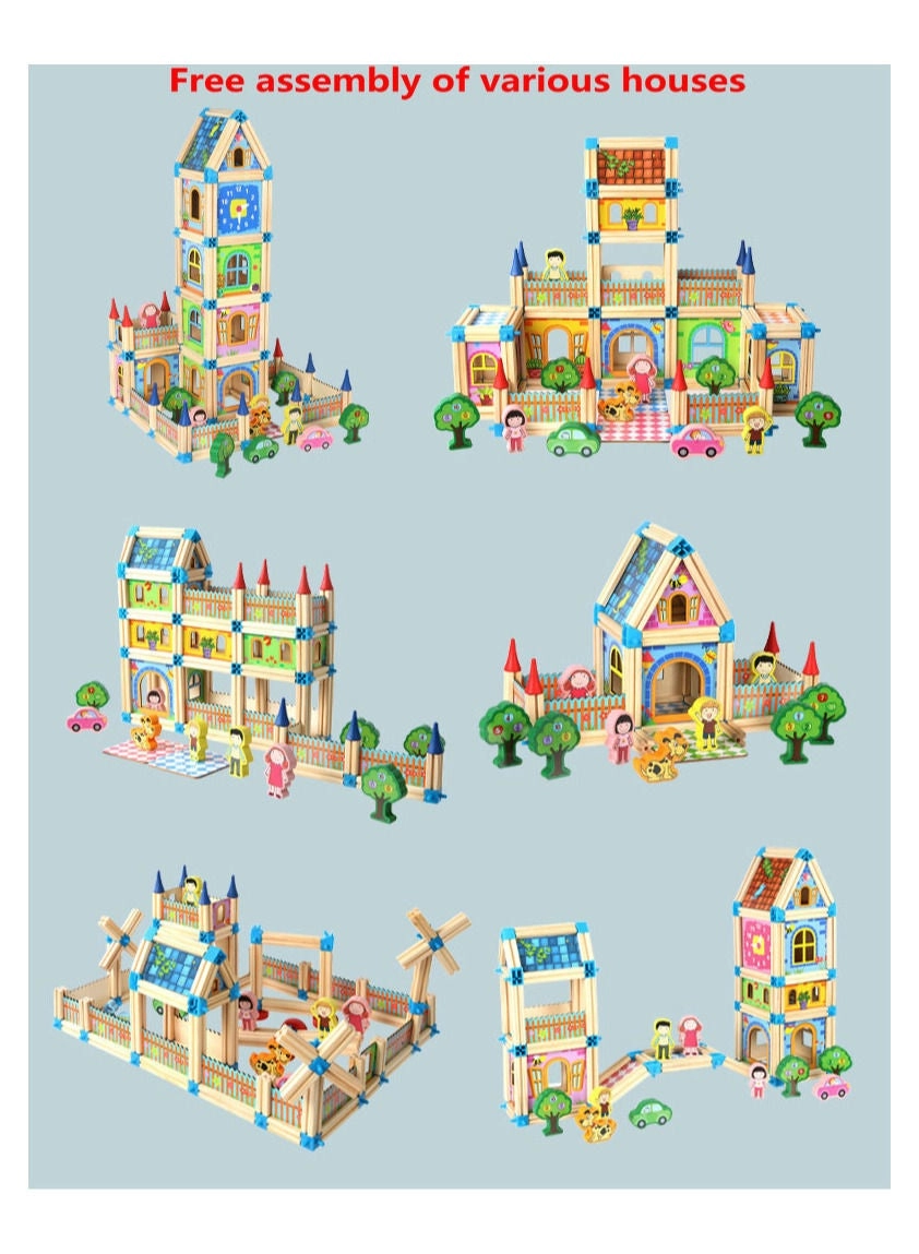 Wooden Building Blocks Set - Master Of Architecture 128pcs