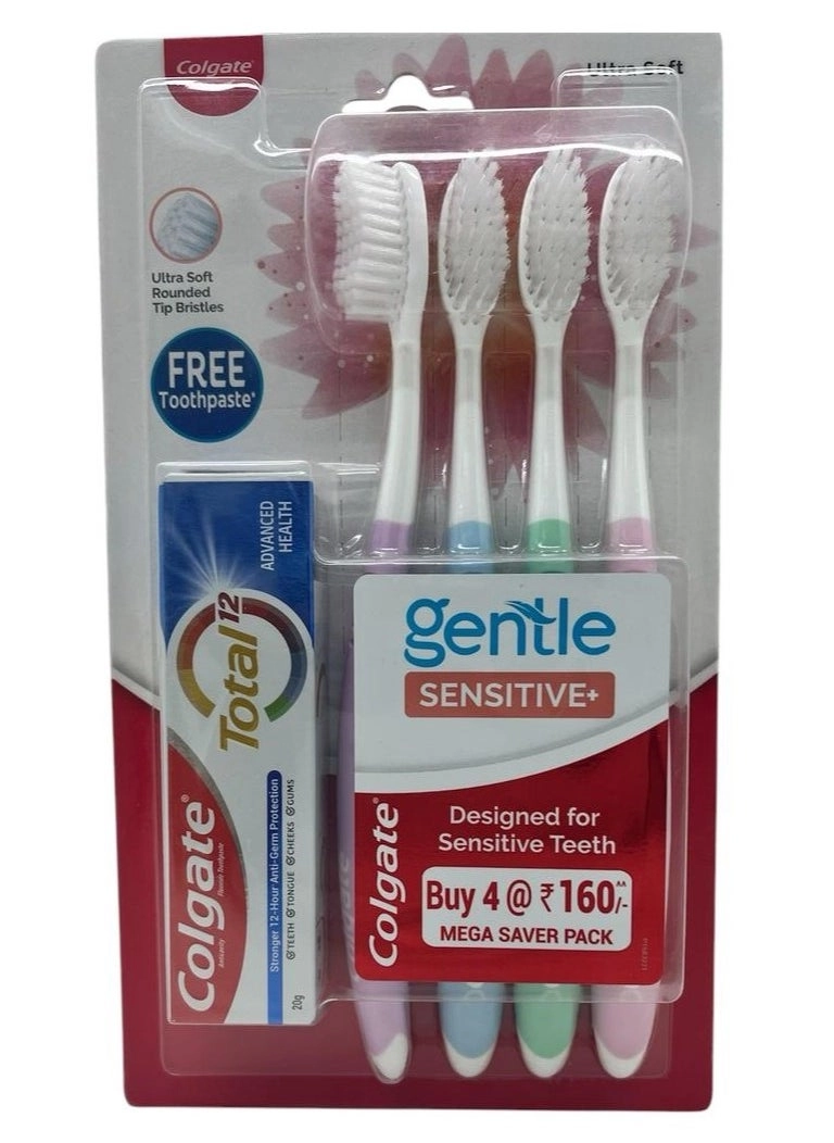 Gentle Sensitive Toothbrush - ultra soft multicolour 4-Piece Pack