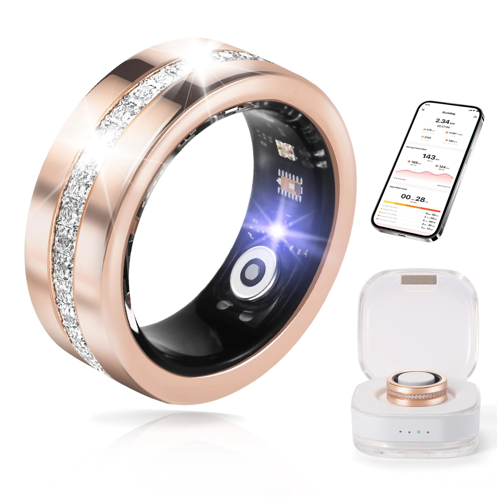 JIAHE Smart Ring - Heart Rate Blood Oxygen 128 Sports Modes