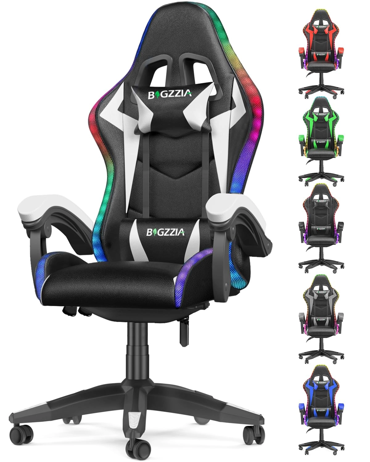 white LED gaming chair - RGB Reclining PU Leather